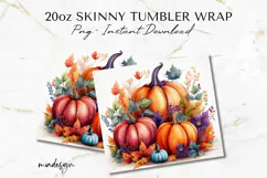 Watercolor Fall Pumpkins Floral 20 oz Tumbler Wrap PNG File Product Image 2