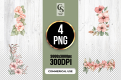 Watercolor Pink Floral Border Clipart Sublimation PNG Product Image 1