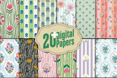 Vintage Striped Floral Digital Paper Product Image 1