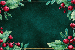 watercolor, holly border, red berries, christmas flowers, bl Product Image 1