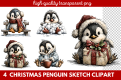 Christmas Penguin Sketch Clipart | Hand-Drawn Holiday Product Image 1
