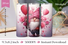 Valentines Tumbler Sublimation, Love Gnome Tumbler Wrap PNG Product Image 1