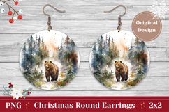 Christmas Round Earring, Watercolor Winter Bear Sublimation Product Image 1