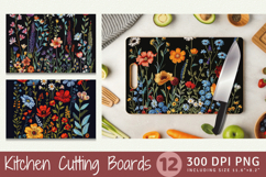 Boho Wildflowers Embroidery Cutting Boards sublimation Desig Product Image 1
