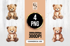 Cute Brown Teddy Bear Watercolor Clipart Sublimation PNG Product Image 1