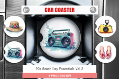 90s Beach Day Essentials Car Coaster Product Image 1