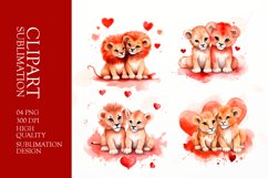Watercolor Lion cub Couples, Valentines Day Clipart Product Image 1