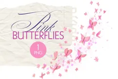 Pink Watercolor Flying Butterflies PNG Design Product Image 1