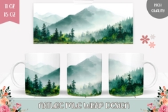 Watercolor Landscape Mug Wrap Design, Forest Mug Template Product Image 1