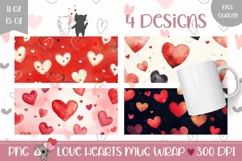 Cartoon Hearts Mug Designs, Red Hearts Mug PNG Product Image 1
