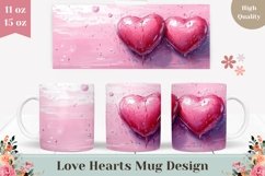 Cute Love Mug Wrap Design, Cartoon Love Hearts Mug PNG Product Image 1