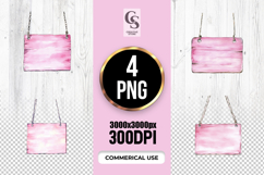 Pink Hanging Sign Watercolor Clipart Sublimation PNG Product Image 1