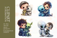 Cute alien with boy clipart sublimation png Product Image 1
