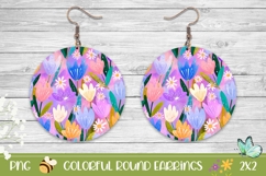 Cartoon Flowers Round Earrings, Purple Earrings Product Image 1