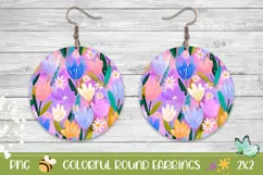 Cartoon Flowers Round Earrings, Purple Earrings Product Image 1