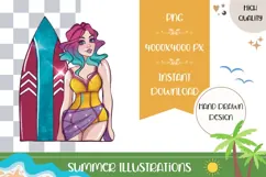 Hand Drawn Summer Girl Illustration, Cartoon Girl PNG Product Image 1