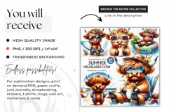Summer Highland cow Clipart,tropical Highland cow PNG, beach Product Image 2
