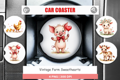 Vintage Farm Valentine Car Coaster Product Image 1