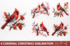 Christmas Cardinal Watercolor Clipart PNG Product Image 1