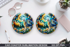 Foxes Wolves Car Coaster Sublimation| Foxes Coaster PNG Product Image 1