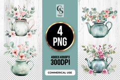 Floral Teapot Arrangement Clipart Sublimation PNG Product Image 1