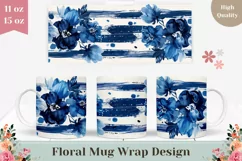 Blue Flowers Mug Wrap Design, Floral Mug PNG, Floral Print Product Image 1