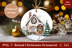 Watercolor Christmas Ornament, Cute Christmas House PNG Product Image 1
