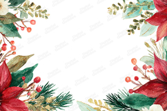 Watercolor Poinsettia Pine Berries Corner Frame Background Product Image 1