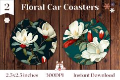 Magnolia Flowers Car Coasters, Flowers Sublimation Design Product Image 1