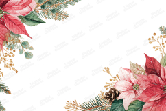 Watercolor Poinsettia Pine Cone Corner Frame White Product Image 1