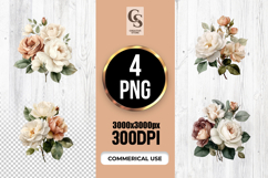 Neutral Beige Rose Watercolor Flowers PNG Product Image 1