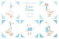 Cute geese watercolor clipart. Goose family. Product Image 1