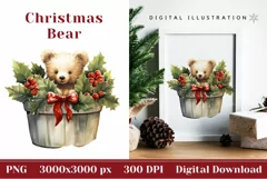 Christmas Bear Illustration, Christmas Bear PNG, Xmas Design Product Image 1