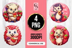 Cute Hedgehog With Strawberry Clipart Sublimation PNG Product Image 1