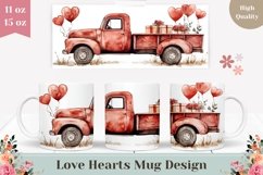 Watercolor Red Truck Mug Template, Love Hearts Mug Design Product Image 1