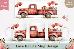 Watercolor Red Truck Mug Template, Love Hearts Mug Design Product Image 1