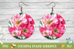 Pink Flowers Round Earrings, Flowers Earrings PNG Product Image 1
