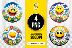 Happy Daisy Flower Faces Clipart Sublimation PNG Product Image 1