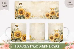 Sunflowers Mug Wrap Design, Vintage Sunflowers PNG Product Image 1