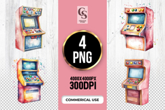 Retro Arcade Machine Watercolor Clipart Sublimation PNG Product Image 1