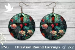 Floral Cross Round Earrings, Christian Cross Earrings Design Product Image 1