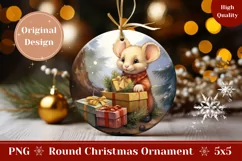 Christmas Ornament PNG, Cute Christmas Mouse Gift Tag Design Product Image 1