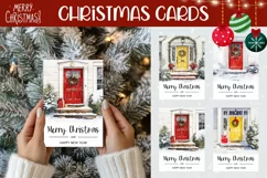 Christmas Greeting Card, Watercolor Christmas Doors PNG Product Image 1