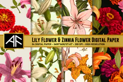 Lily & Zinnia Flower Digital Paper | Flower Pattern Product Image 1