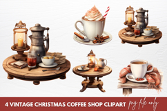 Vintage Christmas Coffee Shop Clipart Sublimation Product Image 1