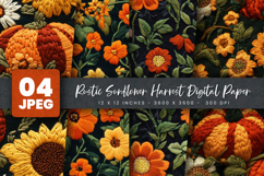 Rustic Sunflower Harvest Digital Paper Product Image 1
