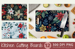 Winter Embroidery Flowers Cutting Boards sublimation Design Product Image 1