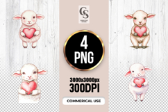 Watercolor Lamb Holding Heart Clipart Sublimation PNG Product Image 1
