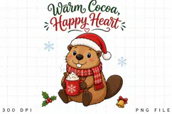 Cute Beaver Christmas PNG,Warm Cocoa Happy Heart Sublimation Product Image 1