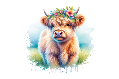 Cute Highland Cow Clipart - PNG File Product Image 1